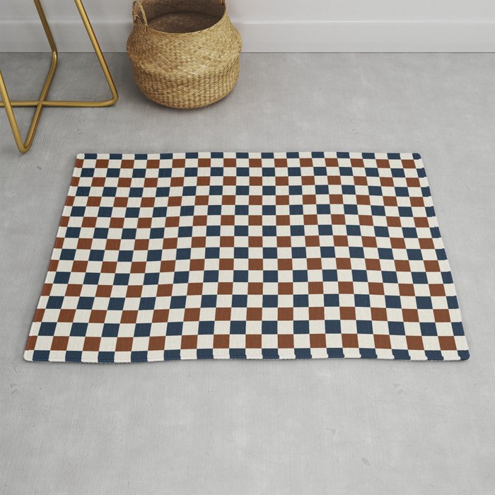 Checkered Multicolor Pattern XVI Red Navy Blue White Rug Gallery Image 1