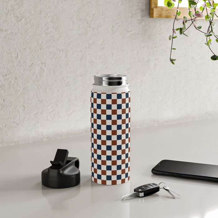 Checkered Multicolor Pattern XVI Red Navy Blue White Water Bottle Gallery Image 4