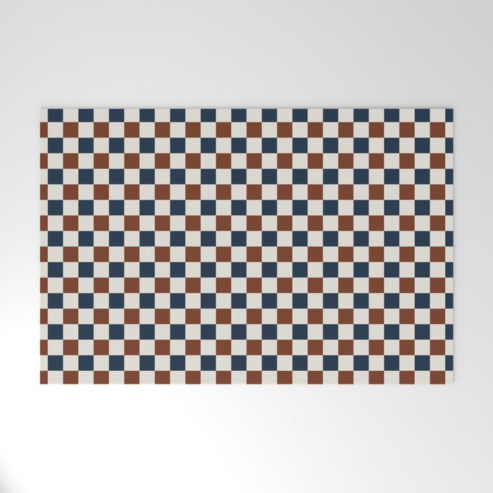 Checkered Multicolor Pattern XVI Red Navy Blue White Welcome Mat Gallery Image 1