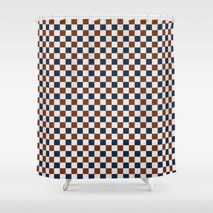 Checkered Multicolor Pattern XVI Red Navy Blue White Shower Curtain Gallery Image 1