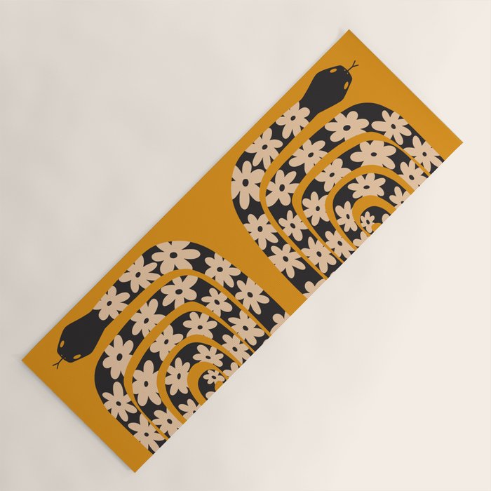 Black & Cream Snake Flower - Orange  Yoga Mat Gallery Image 1