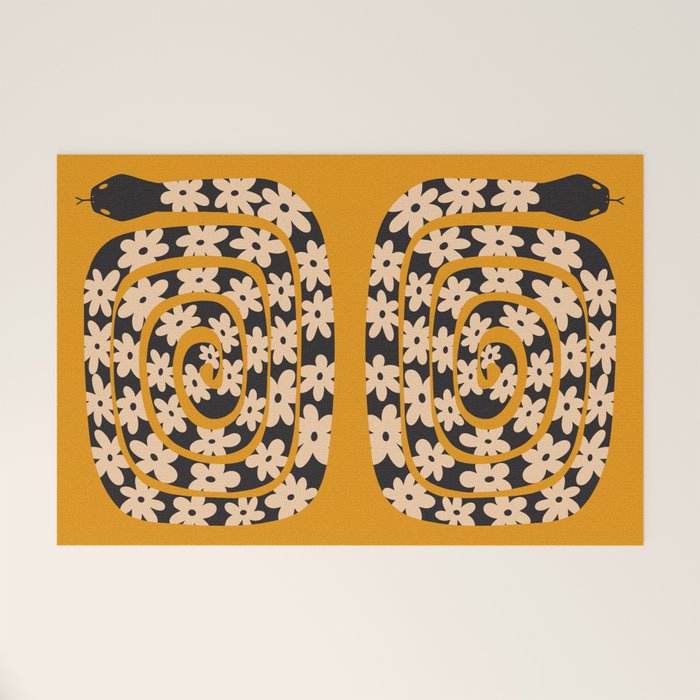 Black & Cream Snake Flower - Orange  Welcome Mat Gallery Image 1