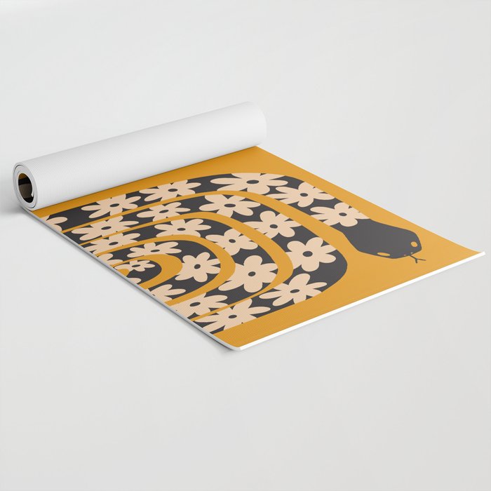 Black & Cream Snake Flower - Orange  Yoga Mat Gallery Image 2