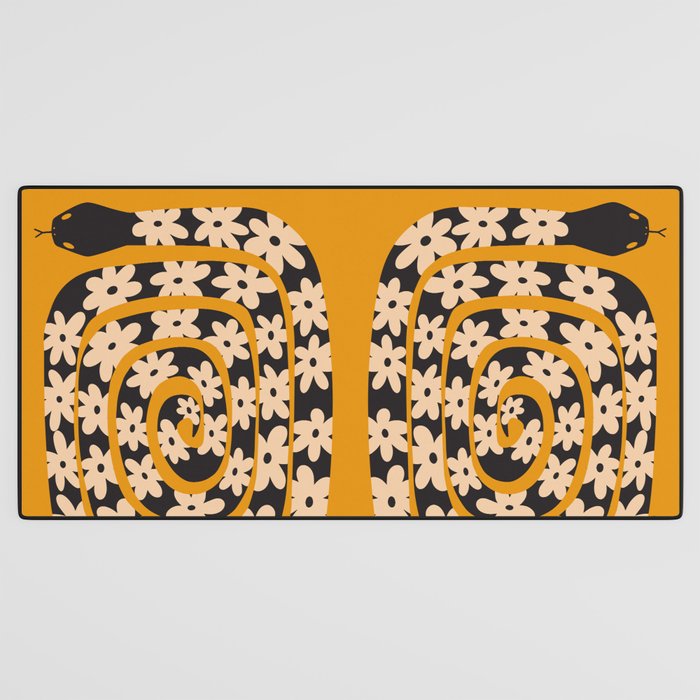 Black & Cream Snake Flower - Orange  Desk Mat Gallery Image 3