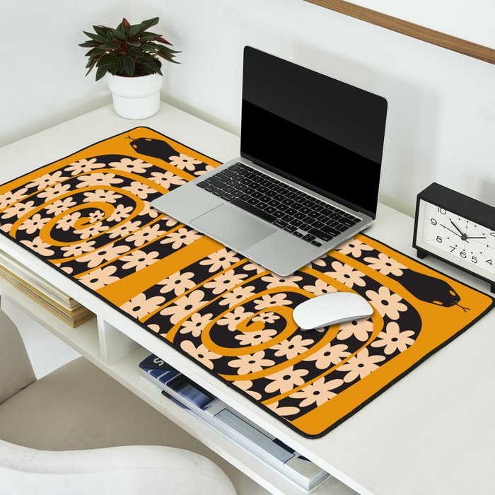 Black & Cream Snake Flower - Orange  Desk Mat Gallery Image 2