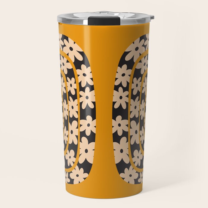 Black & Cream Snake Flower - Orange  Travel Mug Gallery Image 1