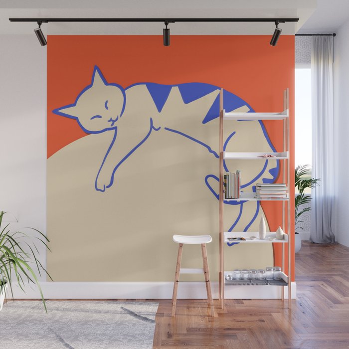 Catalyst, Cat Pets Save The World, Animals Globe Bohemian Eclectic, Cats Sleeping Bold Maximalism, Basic Line Art Drawing Red Illustration Wall Mural Gallery Image 1