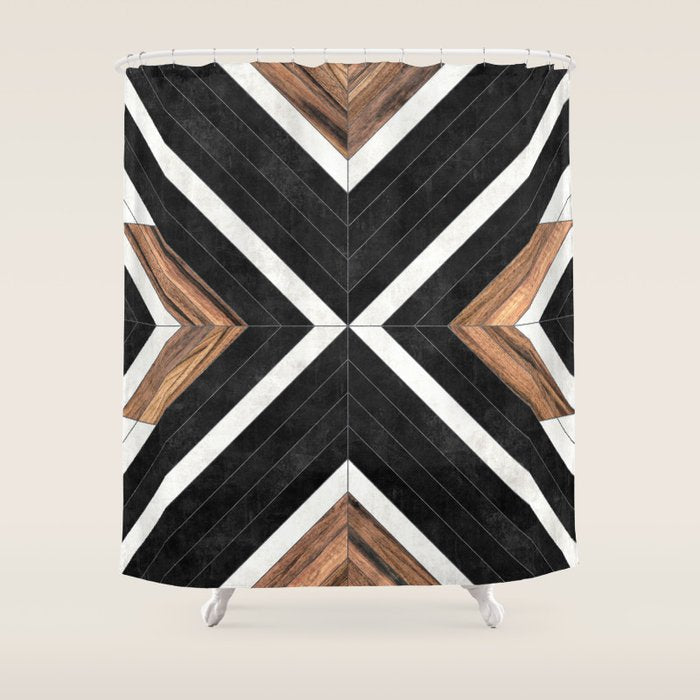 Urban Tribal Pattern No.1 - Concrete and Wood Shower Curtain Gallery Image 1