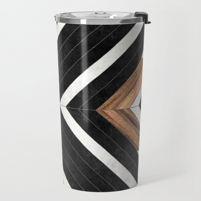 Urban Tribal Pattern No.1 - Concrete and Wood Travel Mug Gallery Image 2