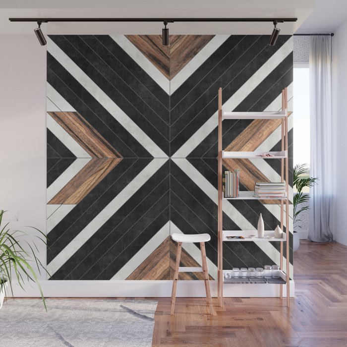 Urban Tribal Pattern No.1 - Concrete and Wood Wall Mural Gallery Image 1
