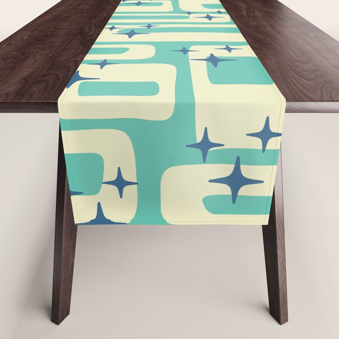 Retro Mid Century Modern Abstract Pattern 576 Turquoise Blue Table Runner Gallery Image 1