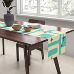 Retro Mid Century Modern Abstract Pattern 576 Turquoise Blue Table Runner Gallery Image 2