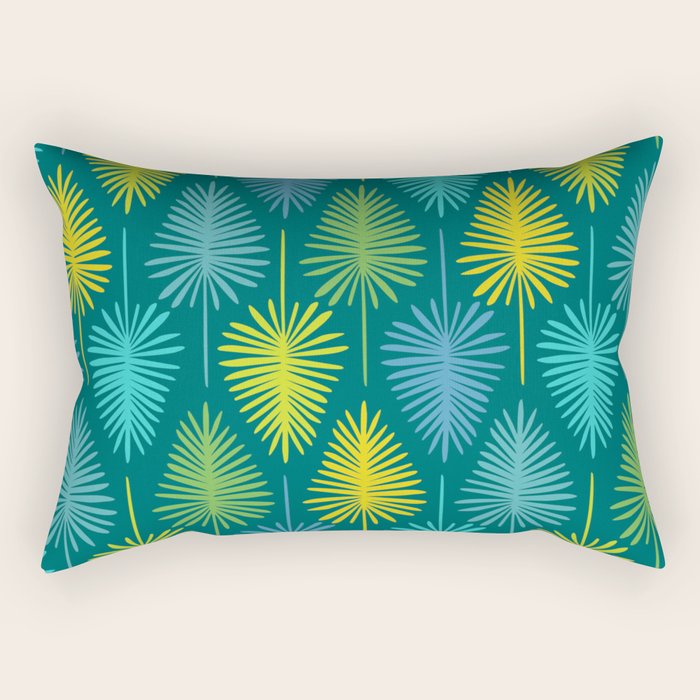 Mid Century Blue and Green Forest Rectangular Pillow Gallery Image 2