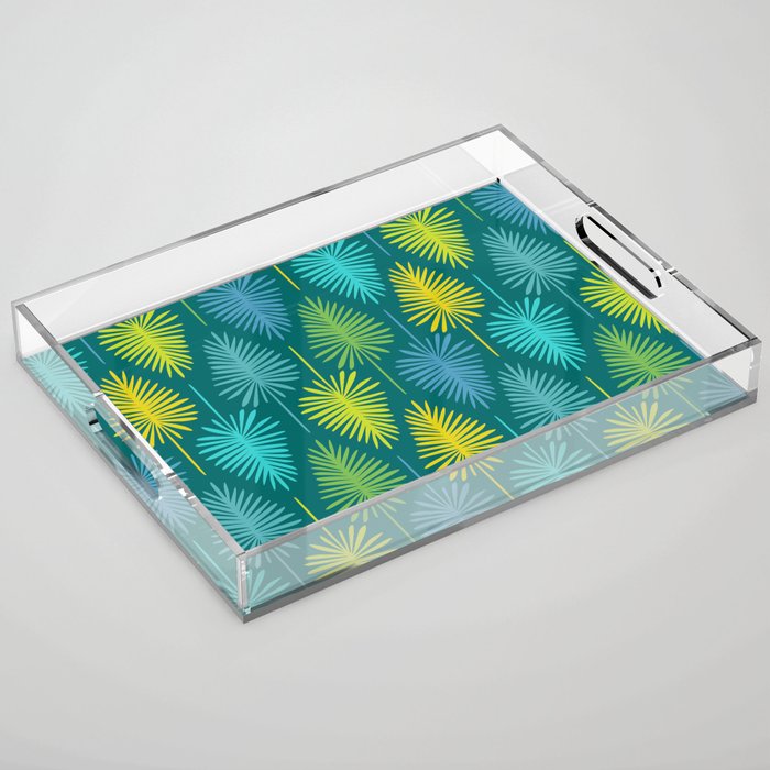 Mid Century Blue and Green Forest Acrylic Tray Gallery Image 1