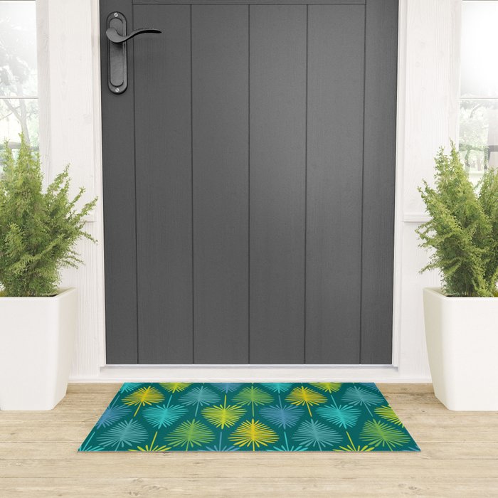 Mid Century Blue and Green Forest Welcome Mat Gallery Image 3
