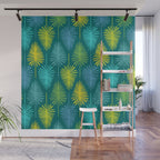 Mid Century Blue and Green Forest Wall Mural Gallery Image 1