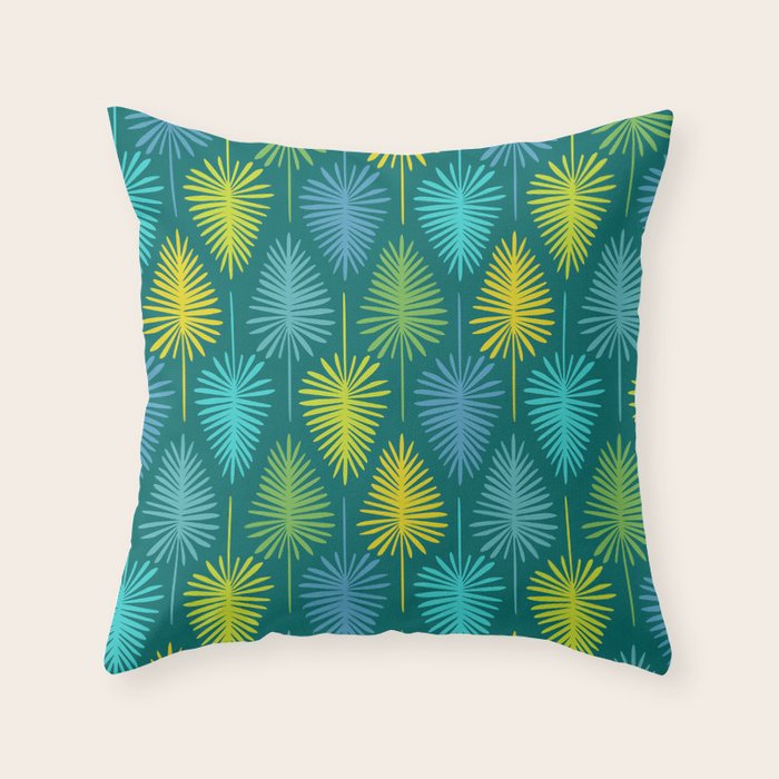 Mid Century Blue and Green Forest Throw Pillow Gallery Image 1