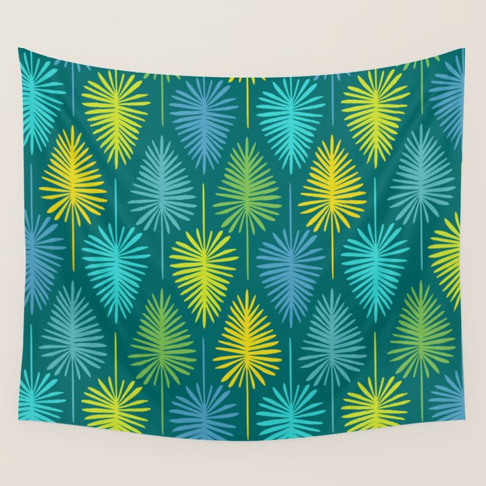 Mid Century Blue and Green Forest Wall Tapestry Gallery Image 4