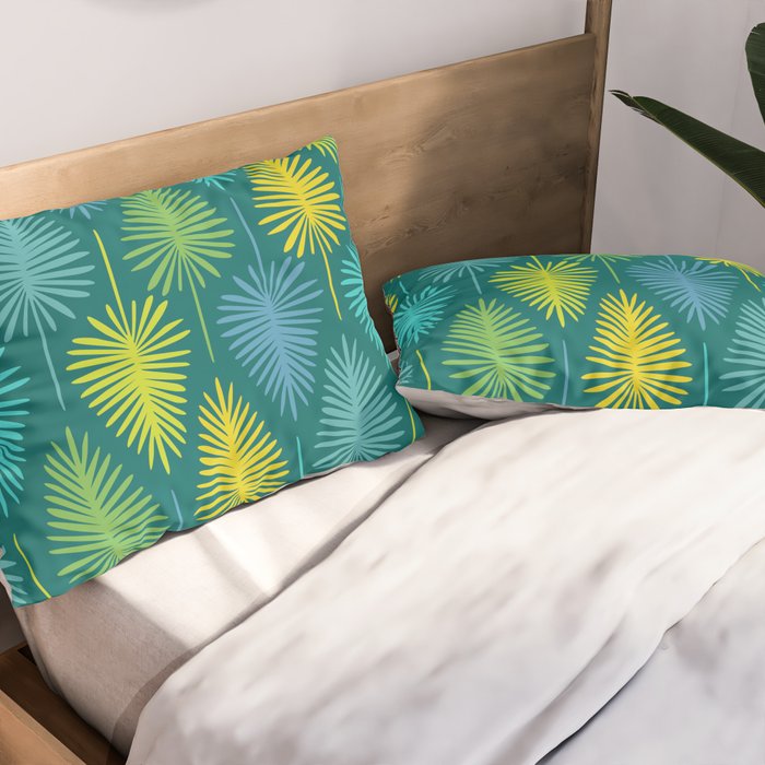 Mid Century Blue and Green Forest Pillow Sham Gallery Image 2
