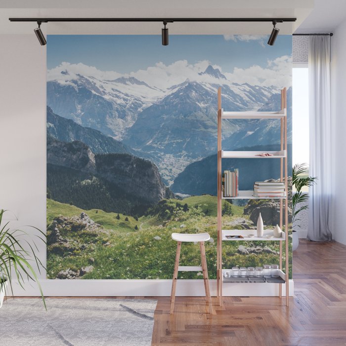 Swiss Alps Summer Landscape - Nature Photography - Jungfrau Mountain Peak Wall Mural Gallery Image 1