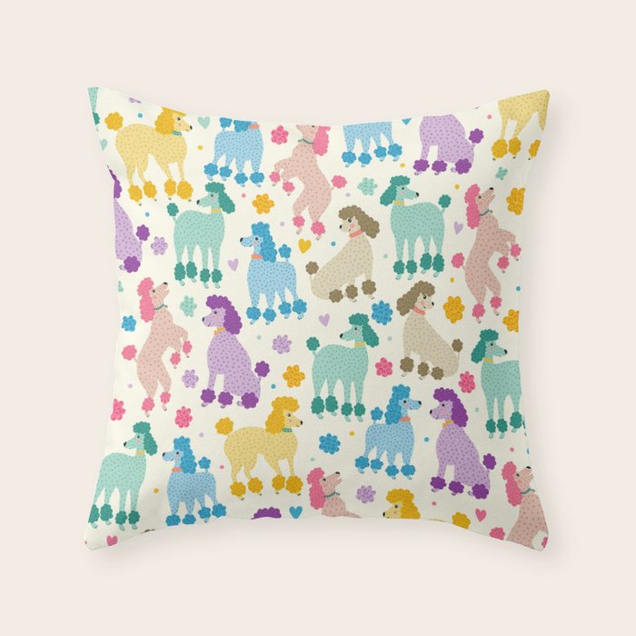 Rainbow Poodles by Veronique de Jong Throw Pillow Gallery Image 1