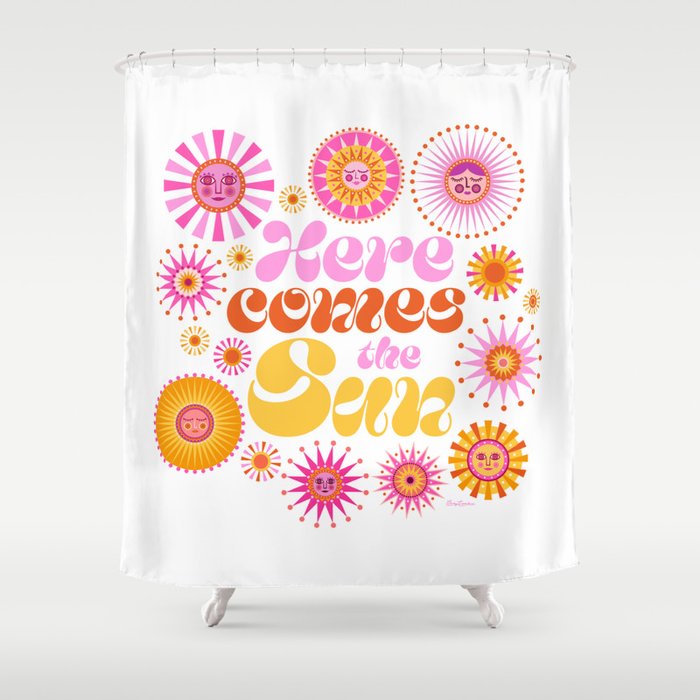 Here Comes the Sun - Pink and Yellow Shower Curtain Gallery Image 1