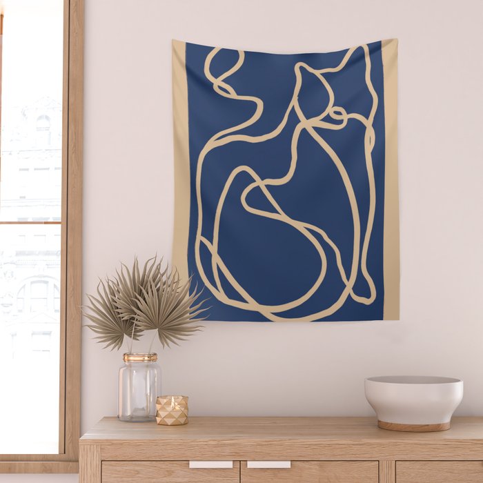 Abstract Line Art Cat 6 Wall Tapestry Gallery Image 2