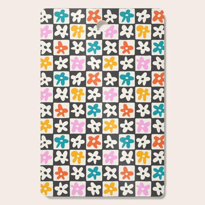 Trendy checkered flower art pattern Cutting Board Gallery Image 1