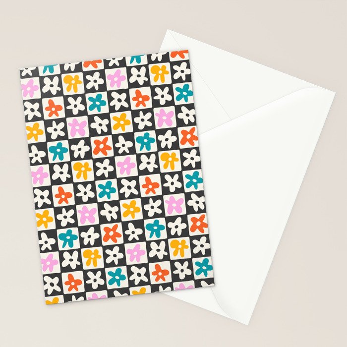 Trendy checkered flower art pattern Stationery Card Gallery Image 2
