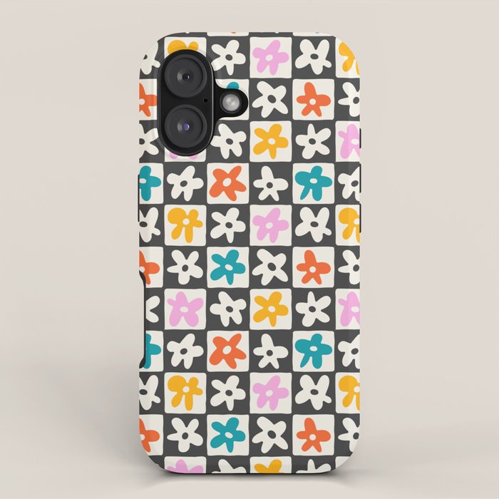 Trendy checkered flower art pattern iPhone Case Gallery Image 1
