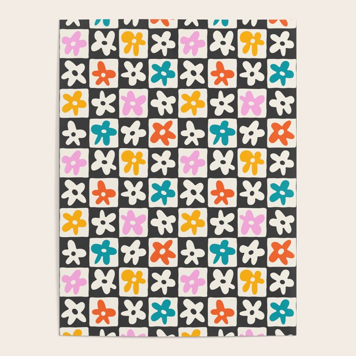 Trendy checkered flower art pattern Poster Gallery Image 4