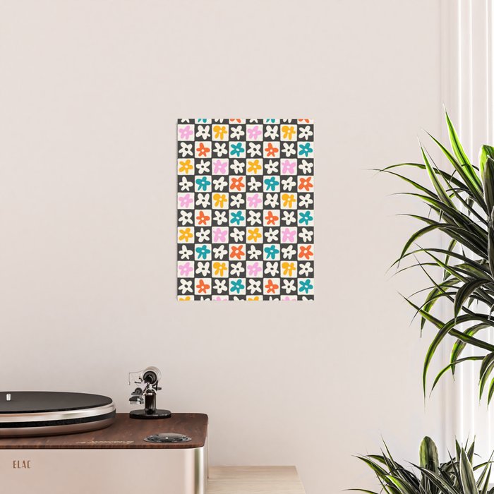 Trendy checkered flower art pattern Poster Gallery Image 2