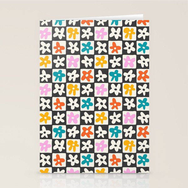 Trendy checkered flower art pattern Stationery Card Gallery Image 1