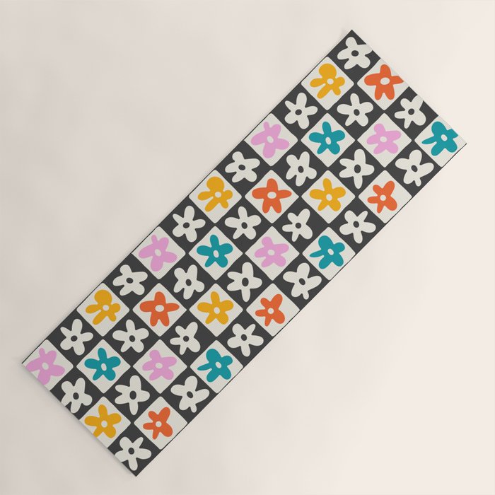 Trendy checkered flower art pattern Yoga Mat Gallery Image 1