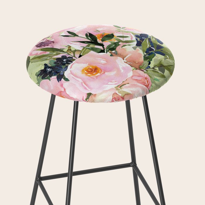 Floral Watercolor Roses Bouquet, Lime Green and Pink Stool Gallery Image 2