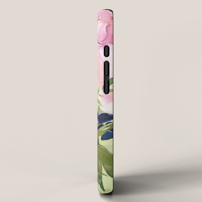 Floral Watercolor Roses Bouquet, Lime Green and Pink iPhone Case Gallery Image 2