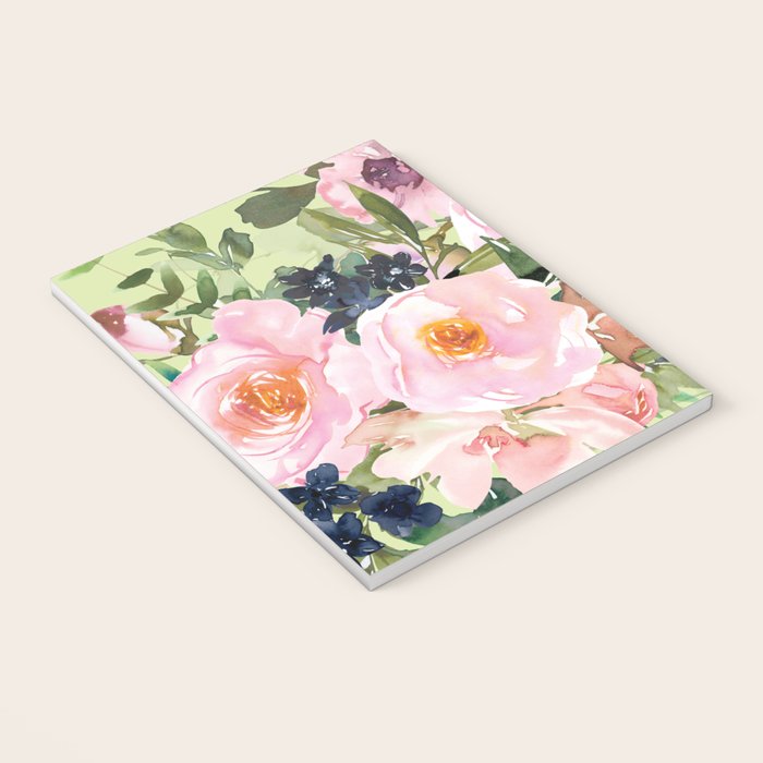 Floral Watercolor Roses Bouquet, Lime Green and Pink Notebook Gallery Image 3