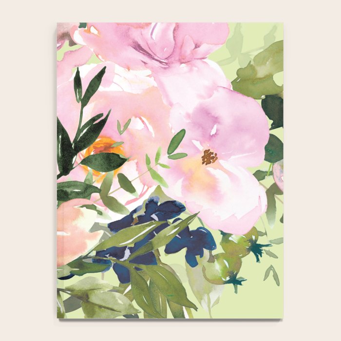 Floral Watercolor Roses Bouquet, Lime Green and Pink Notebook Gallery Image 4
