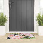 Floral Watercolor Roses Bouquet, Lime Green and Pink Welcome Mat Gallery Image 3