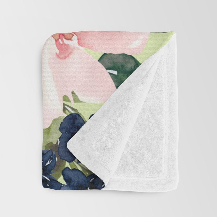 Floral Watercolor Roses Bouquet, Lime Green and Pink Throw Blanket Gallery Image 3