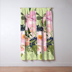 Floral Watercolor Roses Bouquet, Lime Green and Pink Window Curtain Gallery Image 3