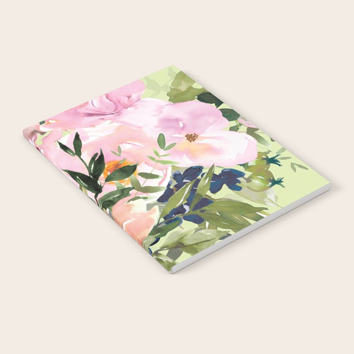 Floral Watercolor Roses Bouquet, Lime Green and Pink Notebook Gallery Image 2