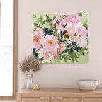 Floral Watercolor Roses Bouquet, Lime Green and Pink Wall Tapestry Gallery Image 2