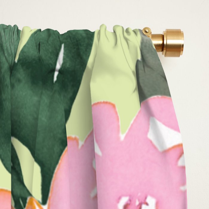 Floral Watercolor Roses Bouquet, Lime Green and Pink Window Curtain Gallery Image 2