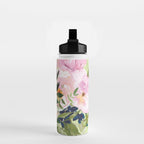 Floral Watercolor Roses Bouquet, Lime Green and Pink Water Bottle Gallery Image 2