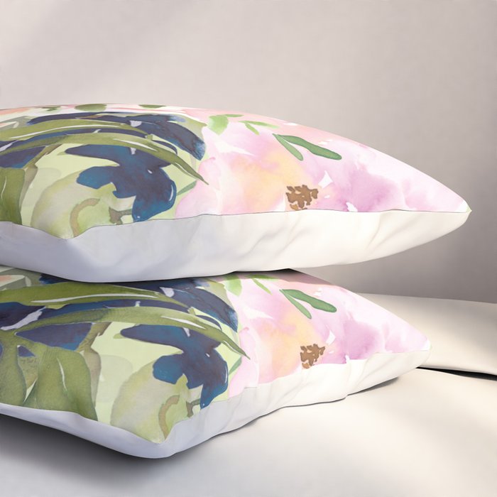 Floral Watercolor Roses Bouquet, Lime Green and Pink Pillow Sham Gallery Image 3