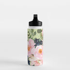Floral Watercolor Roses Bouquet, Lime Green and Pink Water Bottle Gallery Image 3
