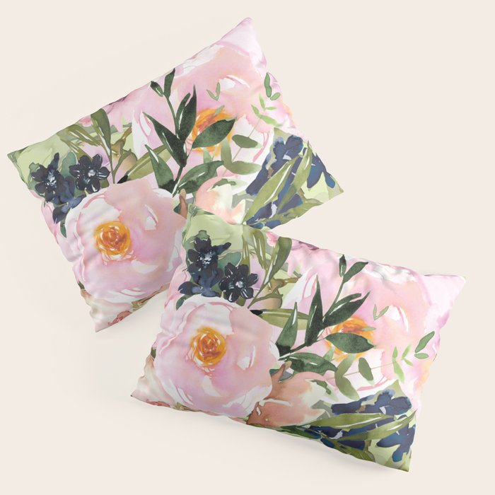 Floral Watercolor Roses Bouquet, Lime Green and Pink Pillow Sham Gallery Image 3
