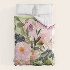 Floral Watercolor Roses Bouquet, Lime Green and Pink Duvet Cover Gallery Image 6