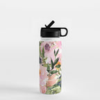 Floral Watercolor Roses Bouquet, Lime Green and Pink Water Bottle Gallery Image 1